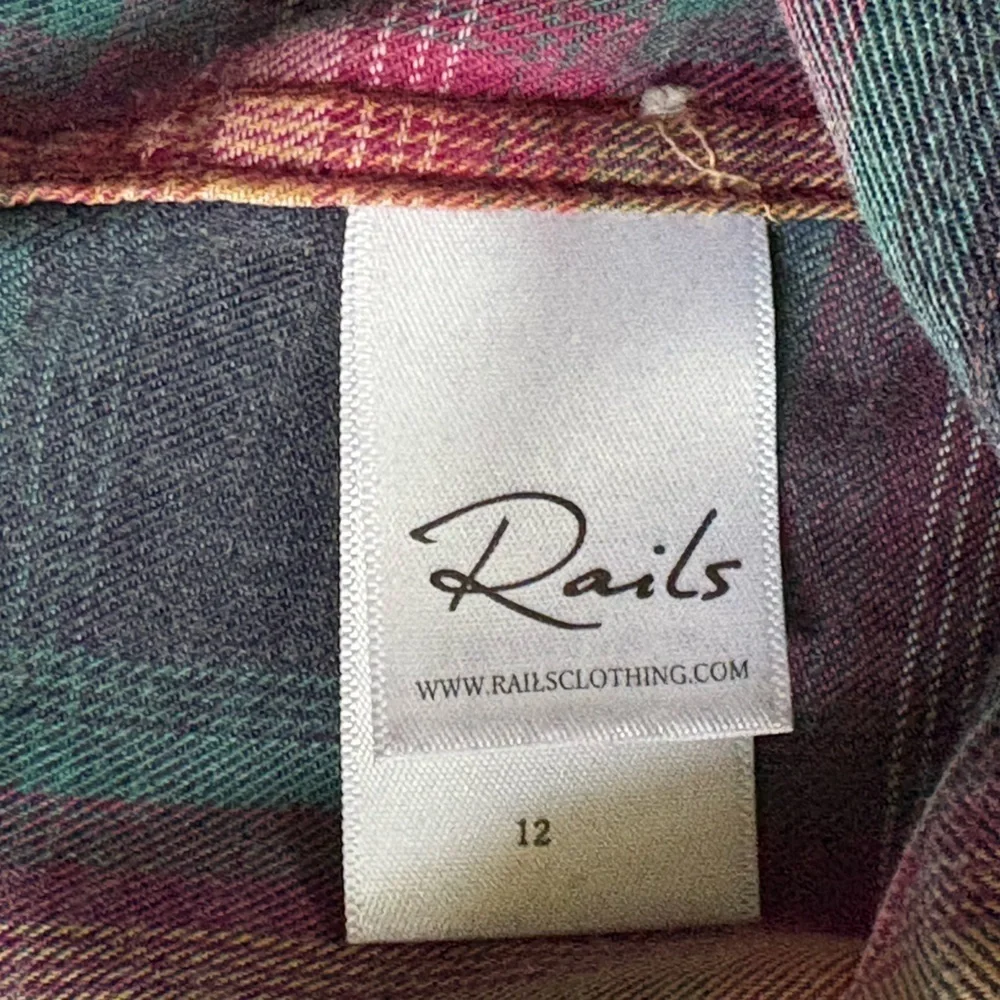 RAILS Hudson Navy Pink Jade Plaid Cloudwash LS Shirt Girls Size 12